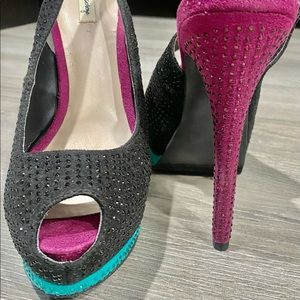 Multi-color stoned stilettos- burgundy, black, teal